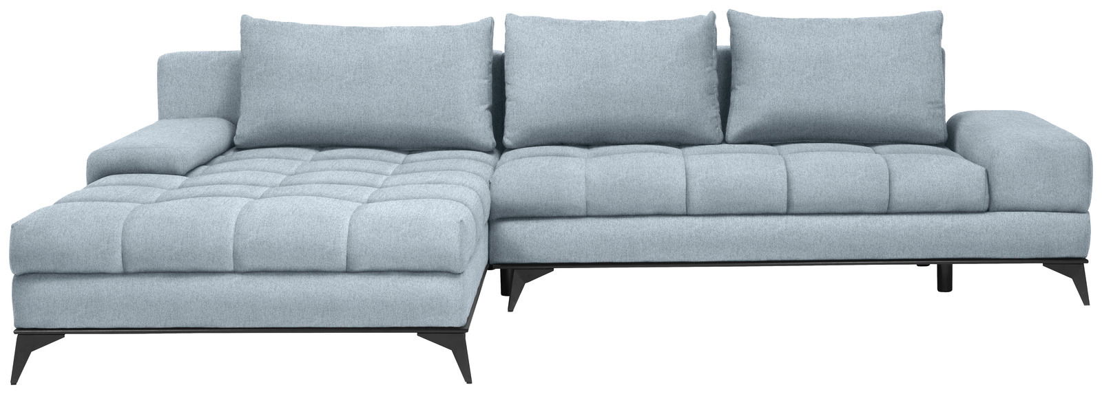 Graues Ecksofa mit linksseitiger Ottomane, Vorderansicht