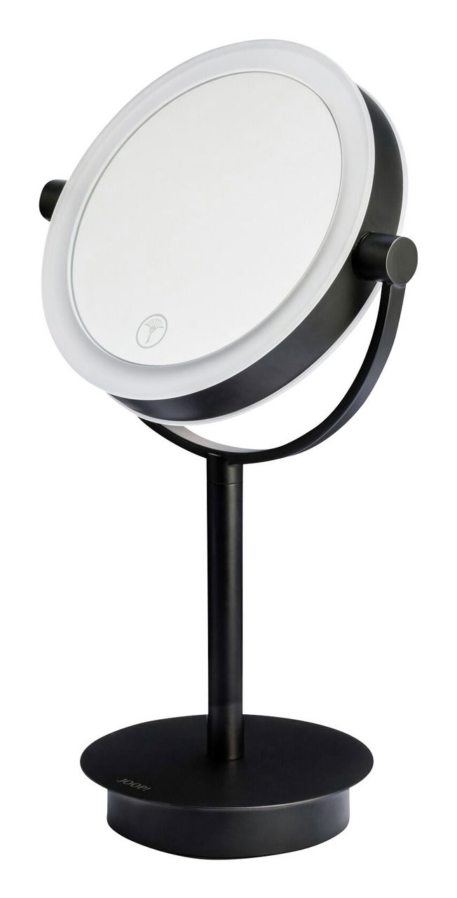 Schwarzer Standkosmetikspiegel mit Touch-Funktion, seitliche Perspektive