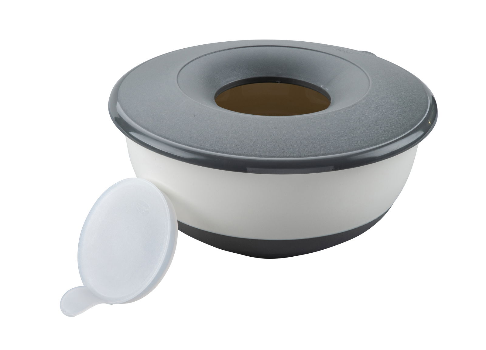 Rührschüssel 3,2L mit grauem Deckel, seitliche Perspektive
