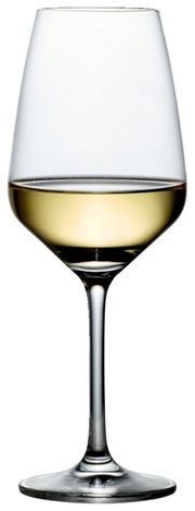 Weinglas Tulip, seitliche Ansicht, gefüllt mit Weißwein
