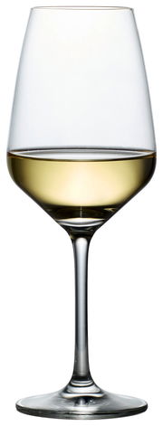 Weinglas Tulip, seitliche Ansicht, gefüllt mit Weißwein