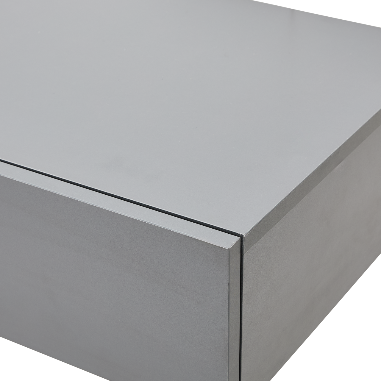 Graue Wandkonsole aus der Nähe, perspektivische Ansicht von oben