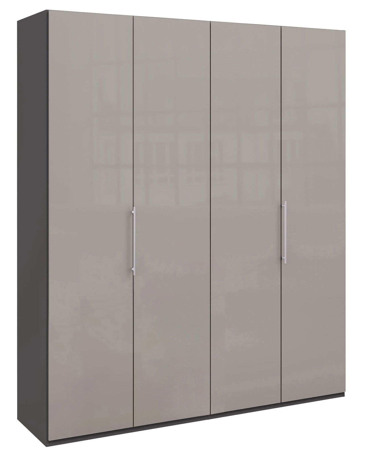 Venda Panoramaschrank LOFT Panoramaschrank in grauem Hochglanz mit vier Türen und silbernen Griffen, Frontalansicht