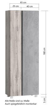 Hochschrank 65 cm mit Holz- und Betonoptik, Frontansicht