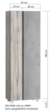 Hochschrank 65 cm mit Holz- und Betonoptik, Frontansicht