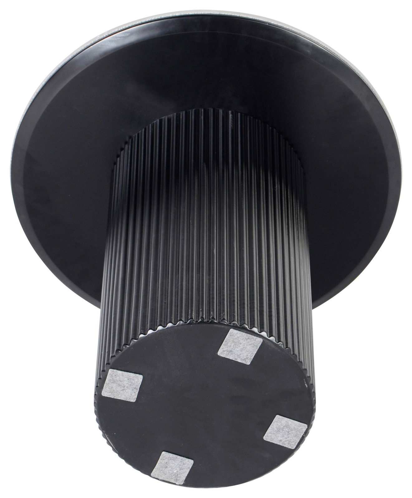 Schwarzer Beistelltisch mit geriffeltem Zylindersockel, Ansicht von unten