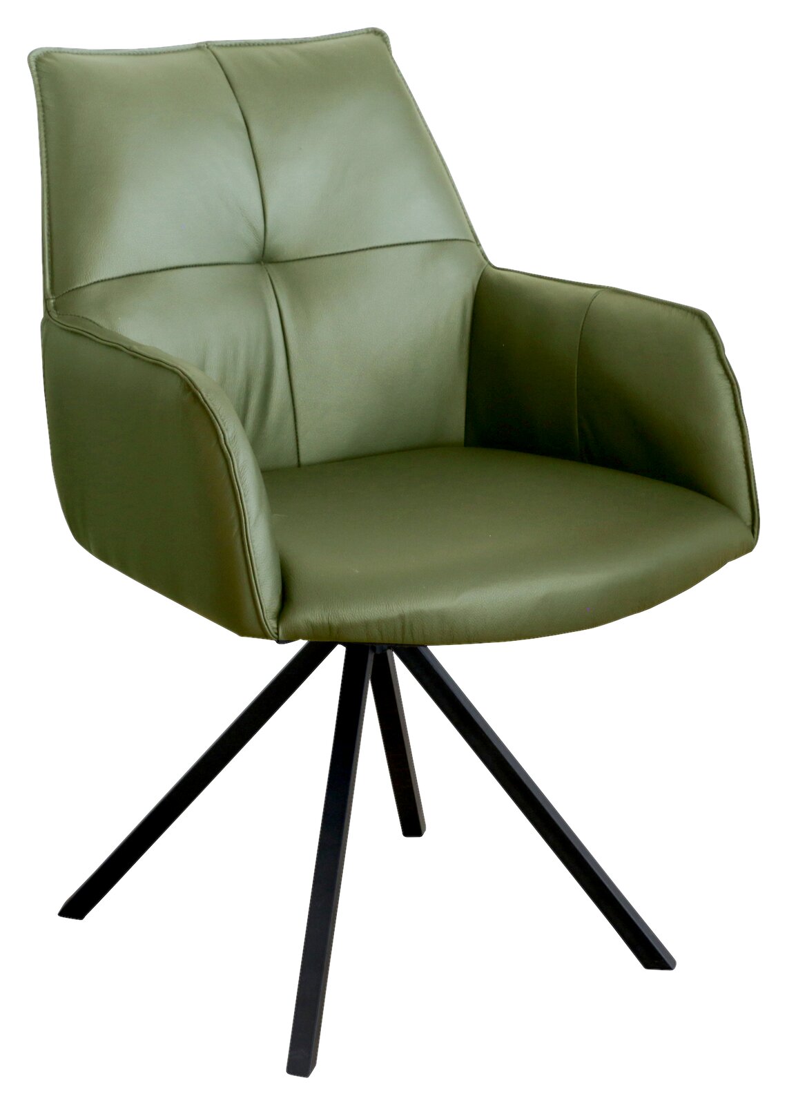 Novel Armlehnstuhl NIZZA Grüner Armlehnstuhl mit schwarzem Metallgestell, seitliche Perspektive