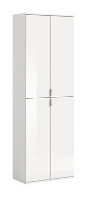 Weißer Hochschrank mit vier Türen, frontale Ansicht