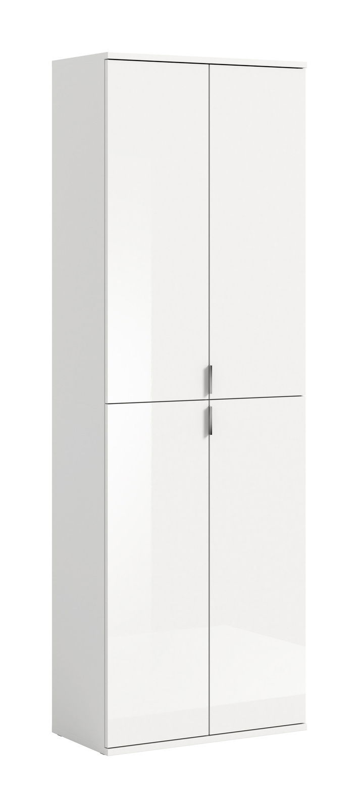 Weißer Hochschrank mit vier Türen, frontale Ansicht