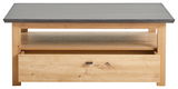 Moderner Couchtisch aus Holz mit Schublade und Ablagefläche, Frontalansicht