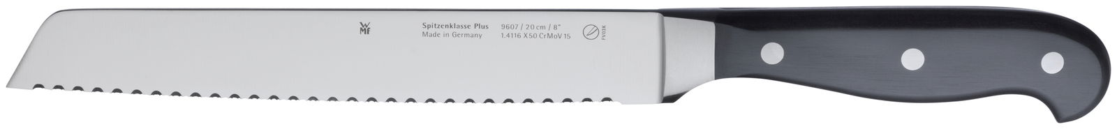 Brotmesser mit Wellenschliff und schwarzem Griff, Seitenansicht