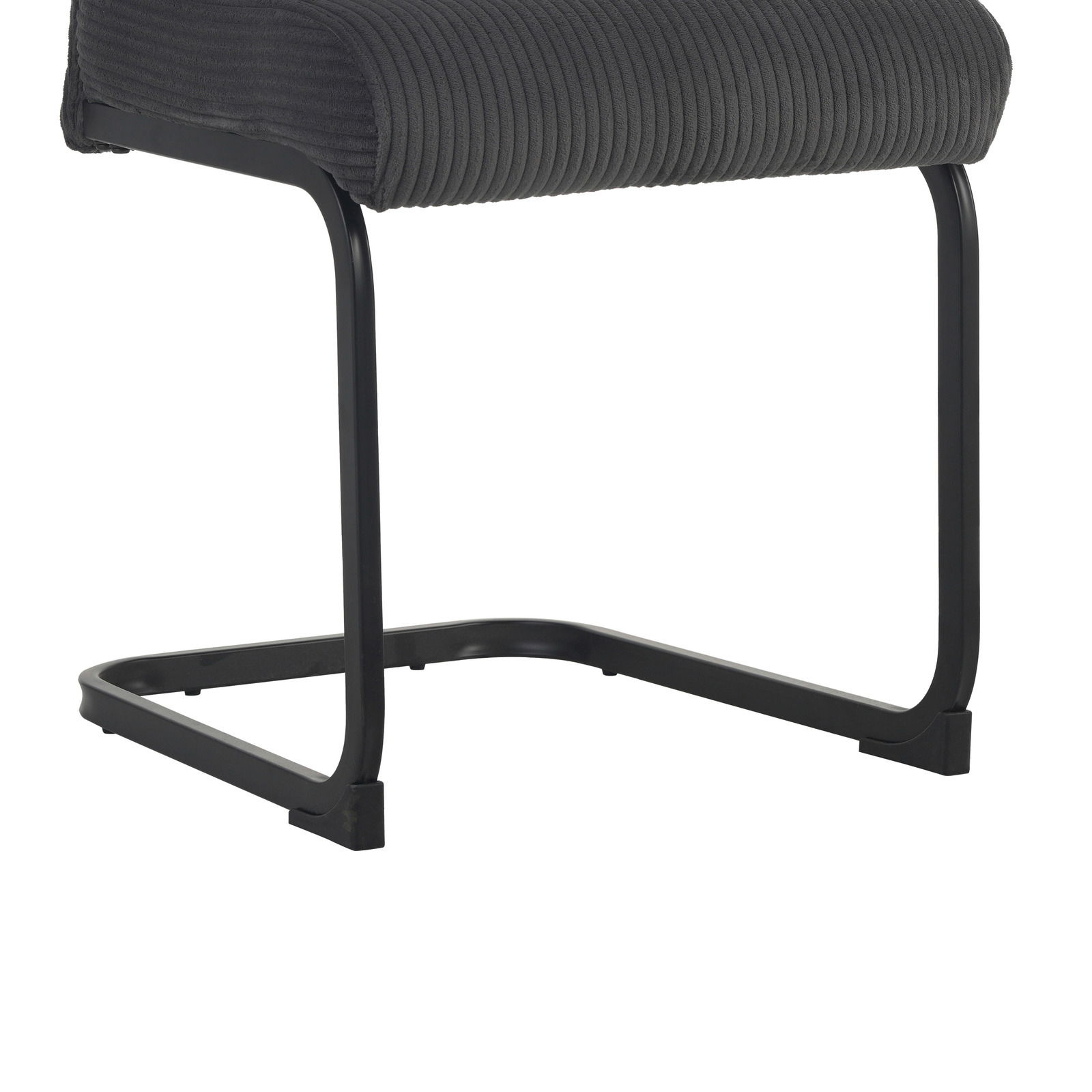 Schwingstuhl mit schwarzem Metallgestell und gepolsterter Sitzfläche in Seitenansicht