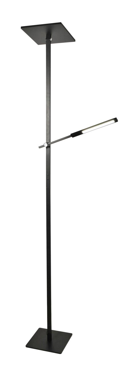 Zwarte staande lamp met een modern ontwerp, zijaanzicht