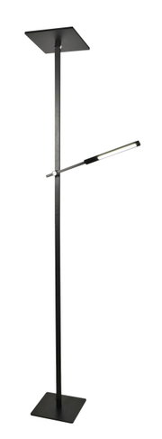 Zwarte staande lamp met een modern ontwerp, zijaanzicht