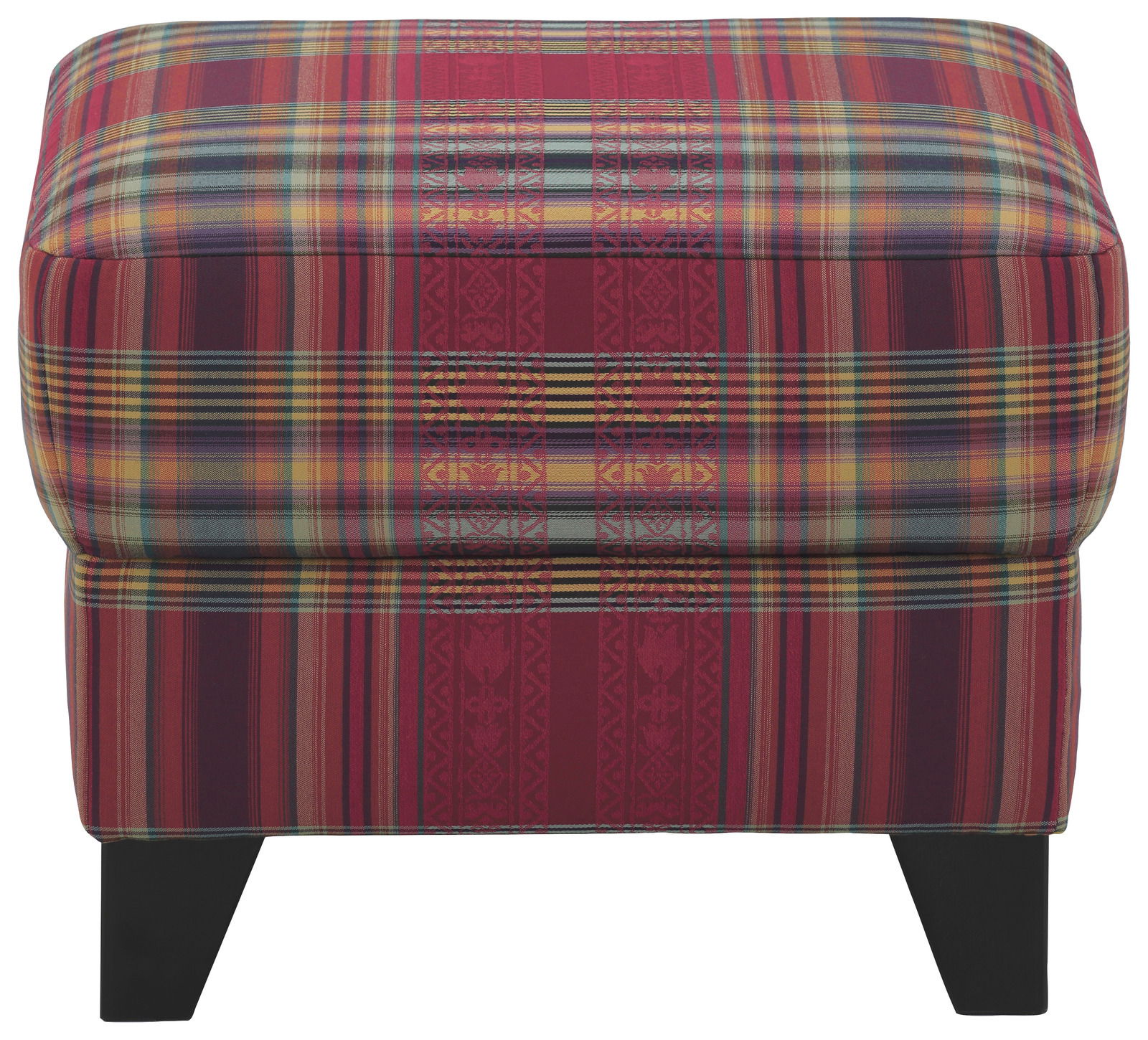 Hocker mit buntem Karomuster, seitliche Perspektive