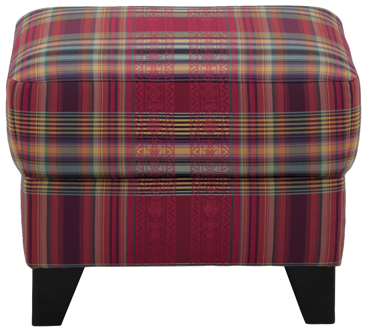 Hocker mit buntem Karomuster, seitliche Perspektive