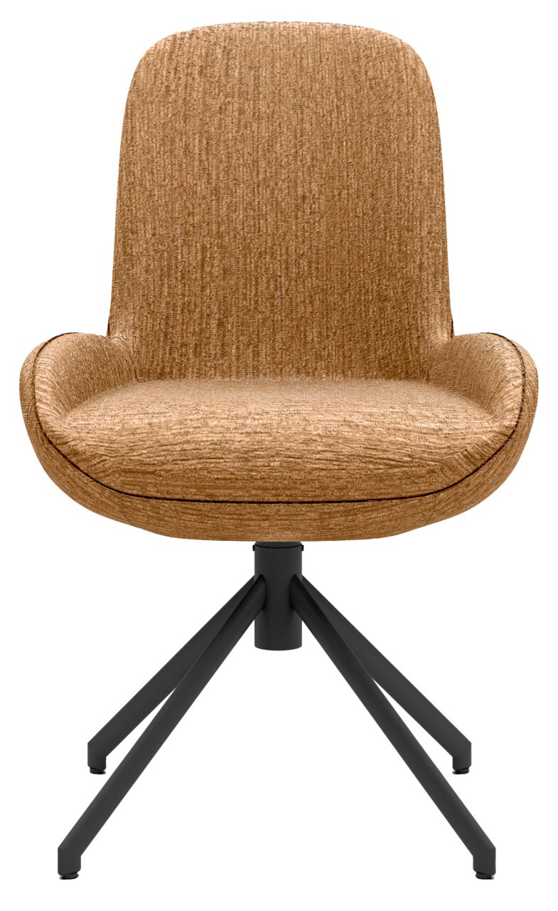 Musterring Stuhl MR HELVIN Moderner brauner Stuhl mit gepolsterter Sitzfläche und schwarzem Metallgestell, Frontalansicht