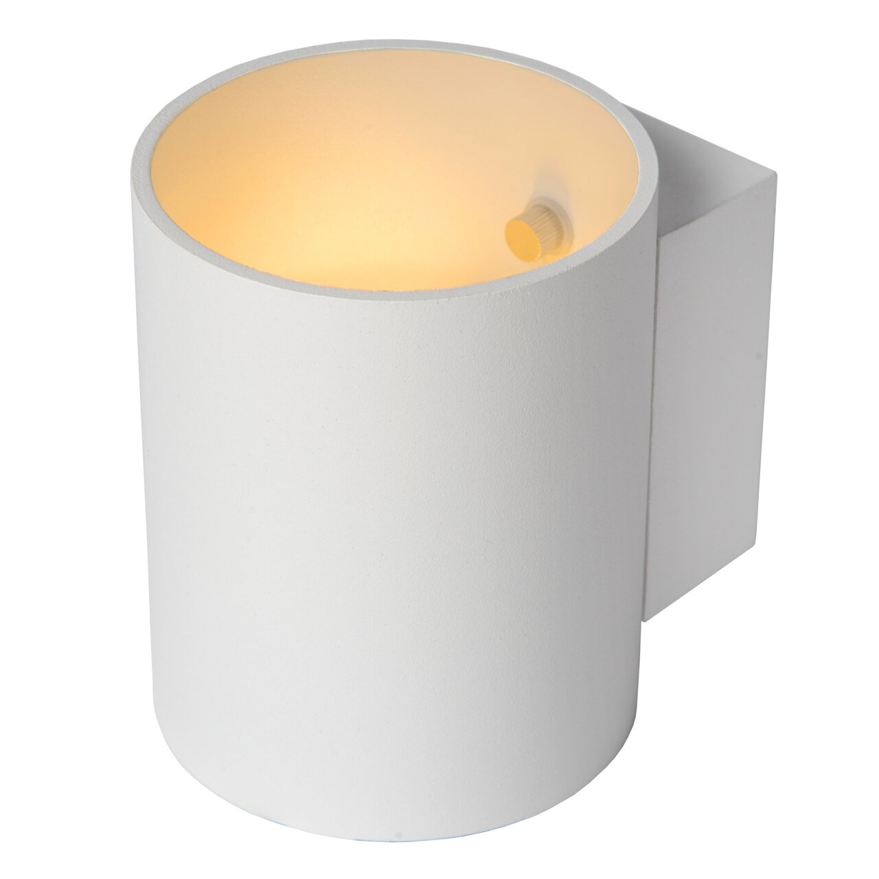 Moderne witte wandlamp in cilindrische vorm, zijaanzicht