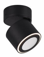 Schwarzer LED-Einbau- und Aufbauspot TAURUS, seitliche Perspektive, modernes Design mit rundem Leuchtkörper.