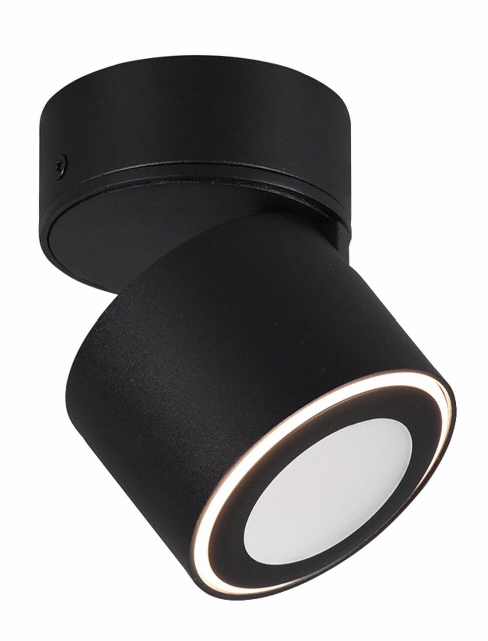 Schwarzer LED-Einbau- und Aufbauspot TAURUS, seitliche Perspektive, modernes Design mit rundem Leuchtkörper.