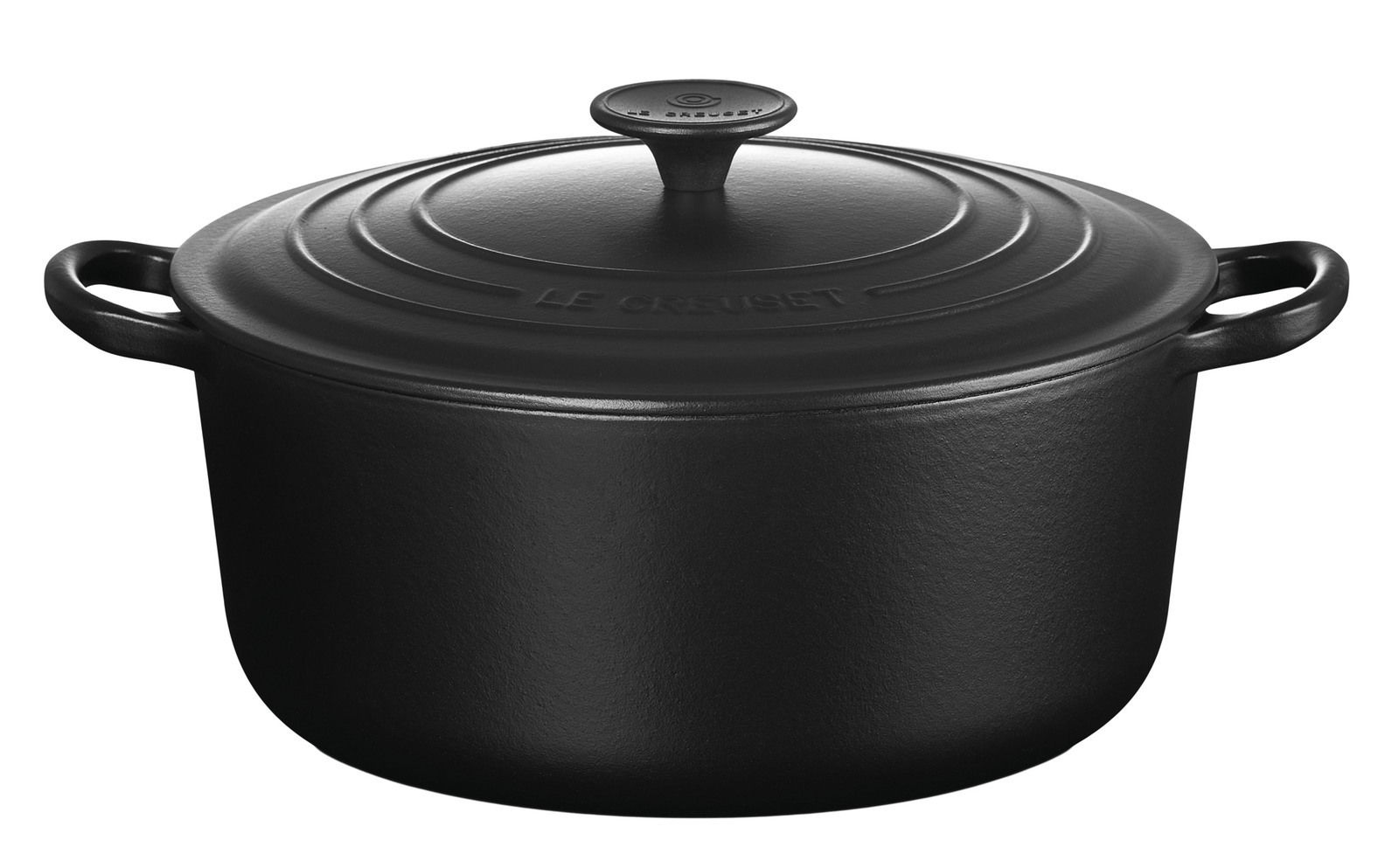 LE CREUSET Bräter 26cm Schwarz TRADITION Schwarzer Bräter mit Deckel, seitliche Perspektive