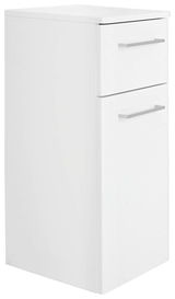 Weißer Unterschrank mit zwei Schubladen, seitliche Perspektive