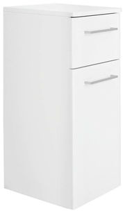Weißer Unterschrank mit zwei Schubladen, seitliche Perspektive