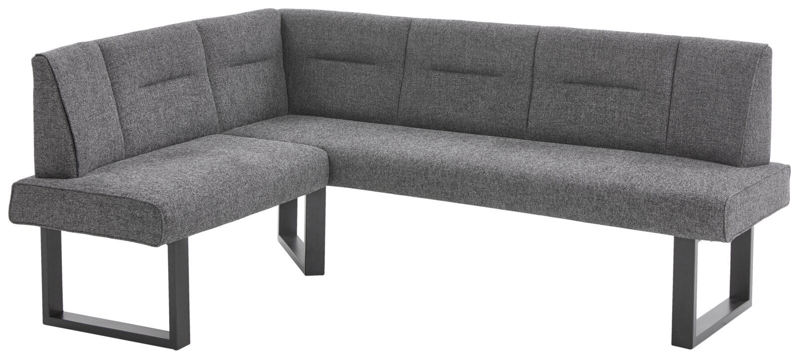 Valdera Eckbank KIRA Graue Eckbank mit modernem Design und Metallbeinen, seitliche Perspektive