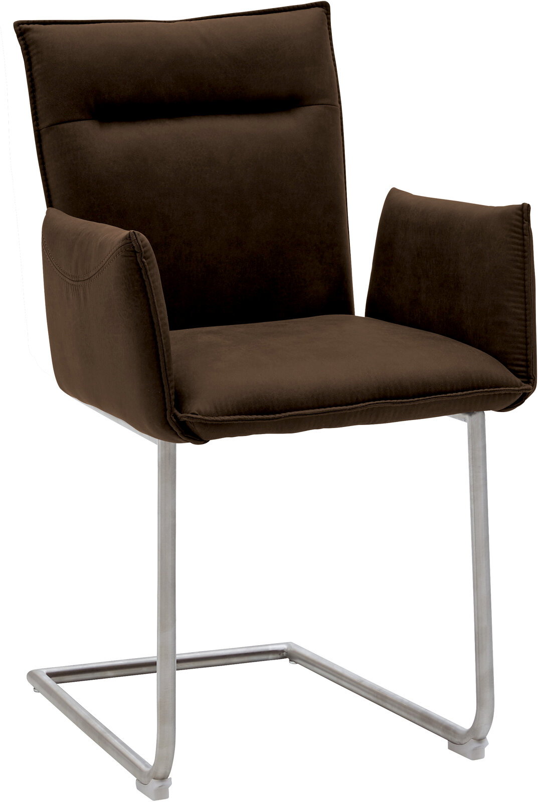 Valnatura Freischwinger-Sessel SCALA Brauner Freischwinger-Sessel mit Armlehnen und Metallgestell, seitliche Perspektive