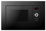 Moderne schwarze Einbau-Mikrowelle mit digitalem Display und Bedienelementen, Frontalansicht