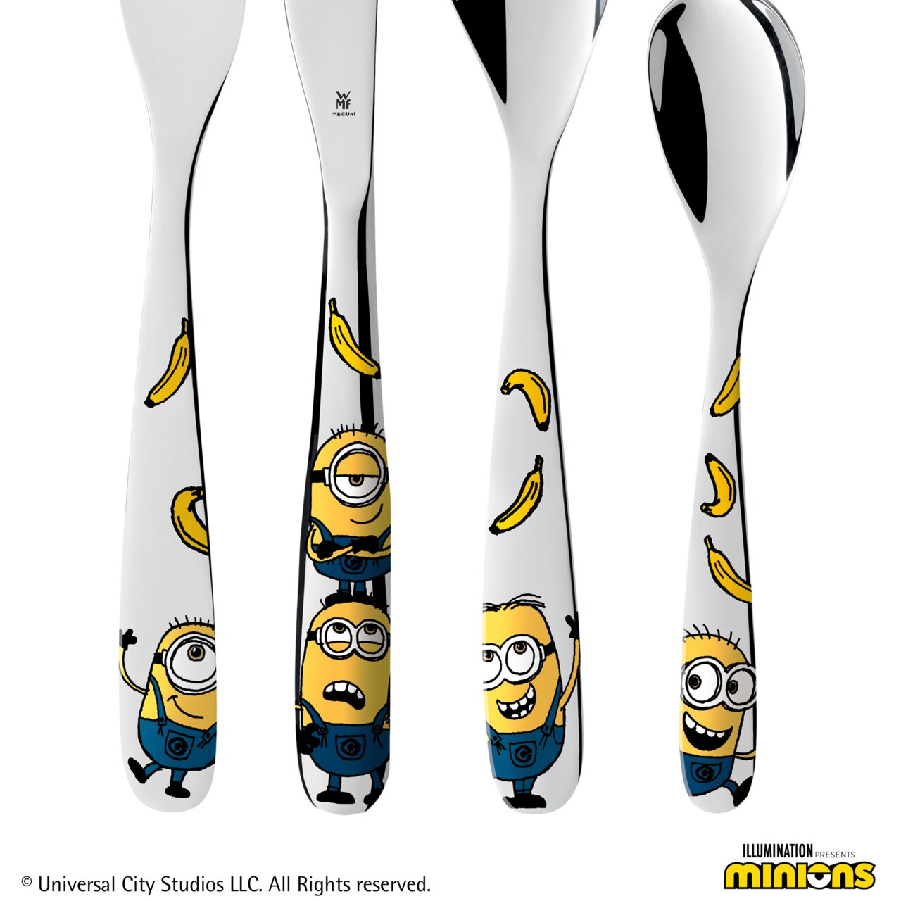 Kinderbesteck-Set mit Minions-Motiven und Bananen, Vorderansicht