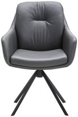 Grauer Armlehnstuhl aus Leder mit modernem Design, Vorderansicht