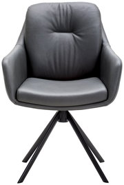 Grauer Armlehnstuhl aus Leder mit modernem Design, Vorderansicht