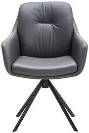 Grauer Armlehnstuhl aus Leder mit modernem Design, Vorderansicht