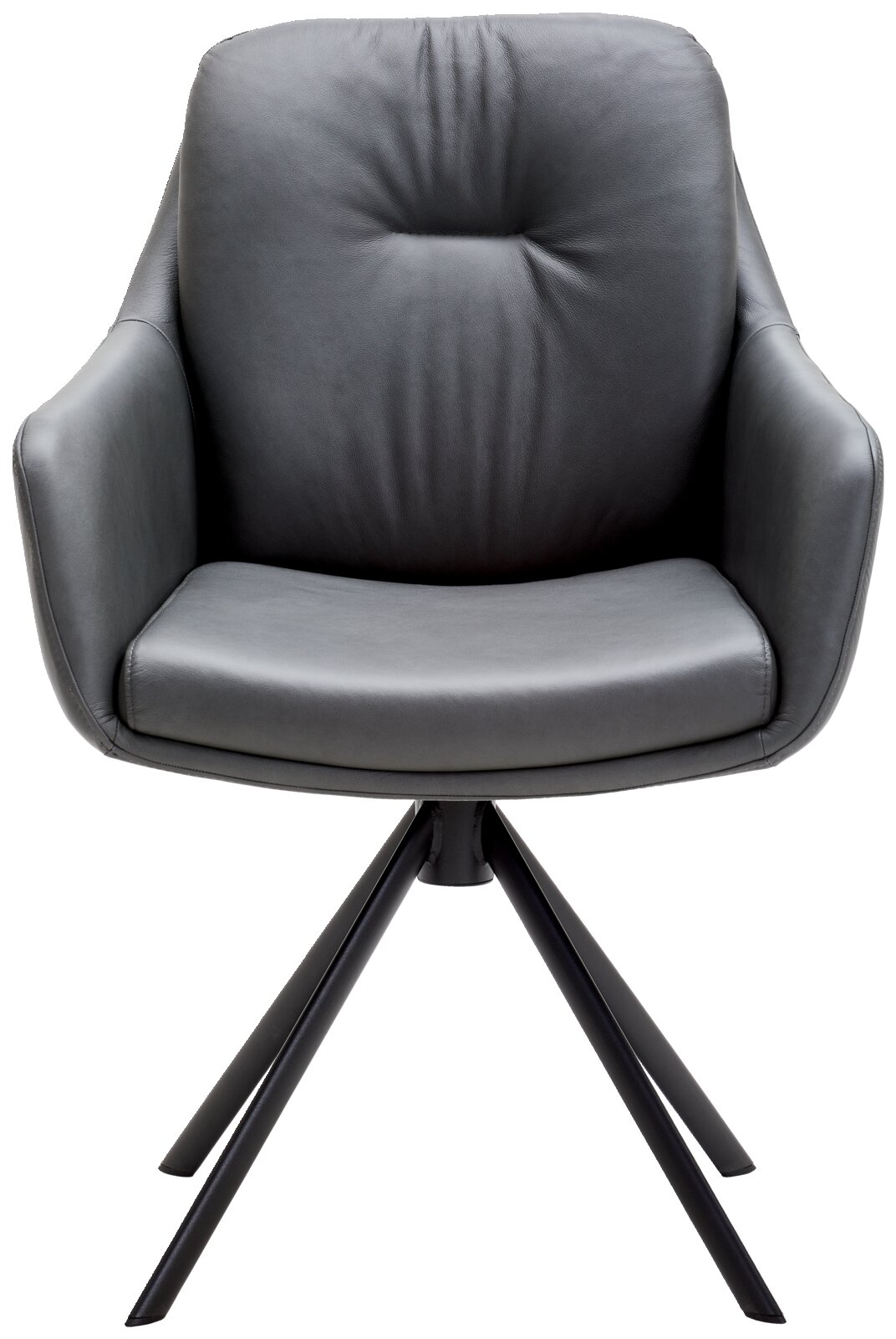 Grijze leren fauteuil met een modern ontwerp, vooraanzicht