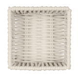 Vogelperspektive auf einen rechteckigen, naturfarbenen Badkorb mit geflochtenem Design.