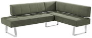 Grüne Eckbank mit modernem Design und Metallbeinen, seitliche Perspektive