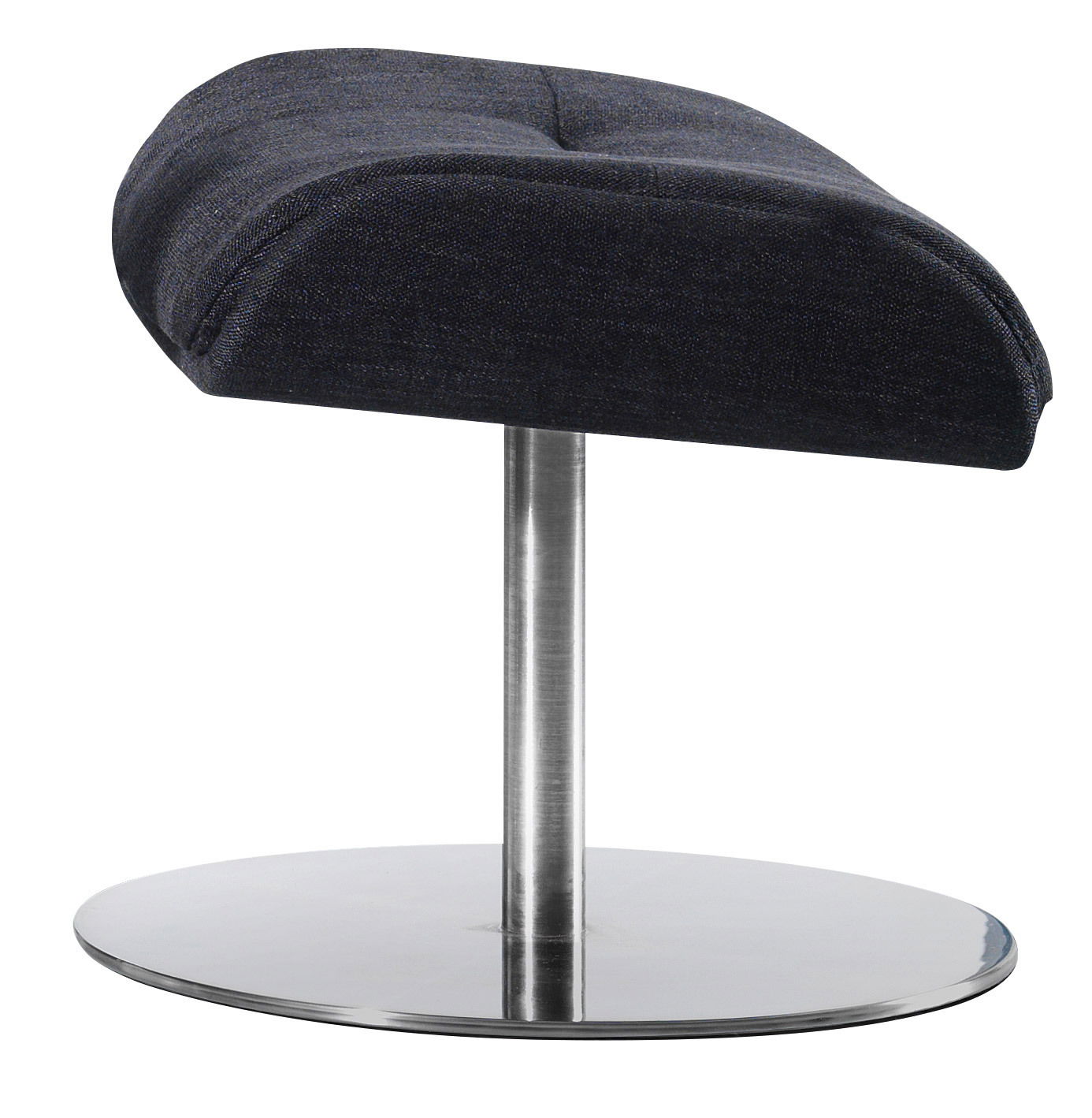 Welnova Hocker 7602 BALANCE Moderner Hocker mit dunkelblauem Polster und verchromtem Standfuß, seitliche Perspektive