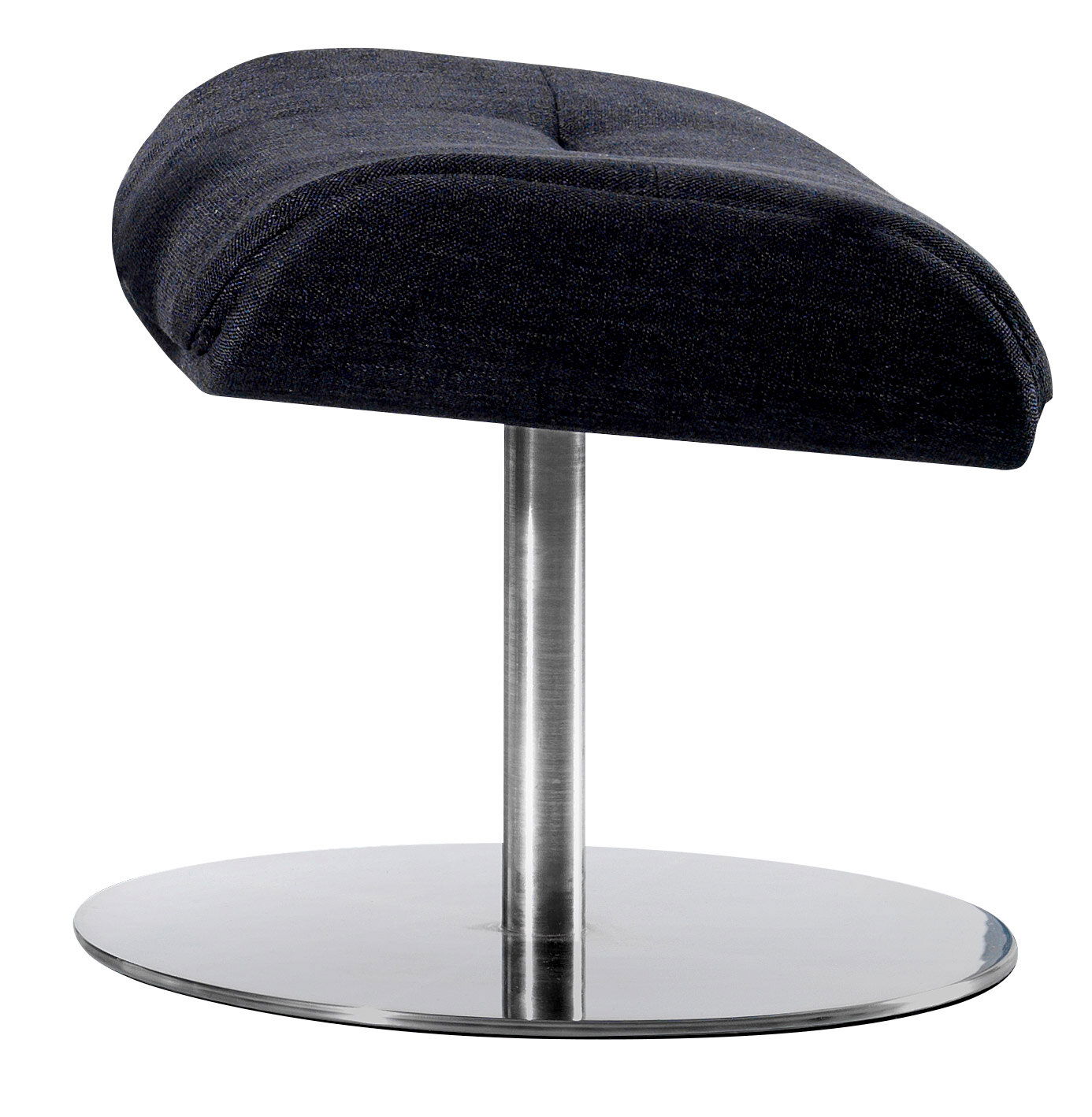 Welnova Hocker 7602 BALANCE Moderner Hocker mit dunkelblauem Polster und verchromtem Standfuß, seitliche Perspektive