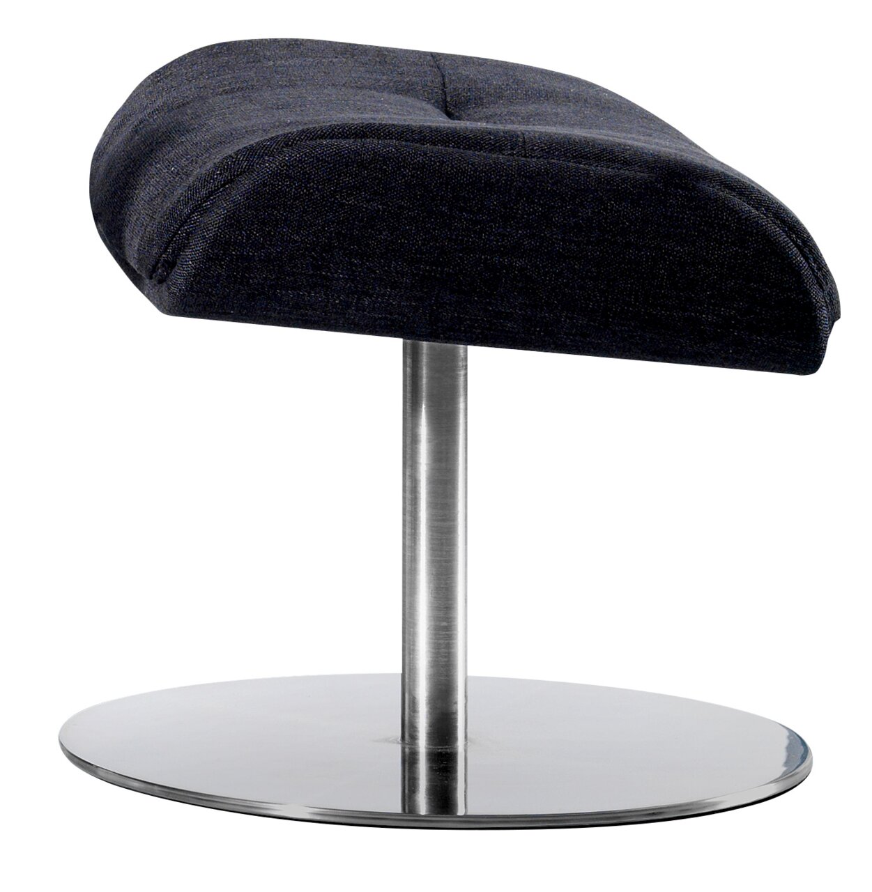 Welnova Hocker 7602 BALANCE Moderner Hocker mit dunkelblauem Polster und verchromtem Standfuß, seitliche Perspektive