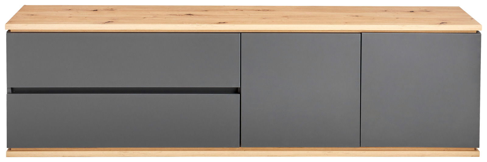 TV-Lowboard aus Holz mit grauen Fronten, Frontalansicht