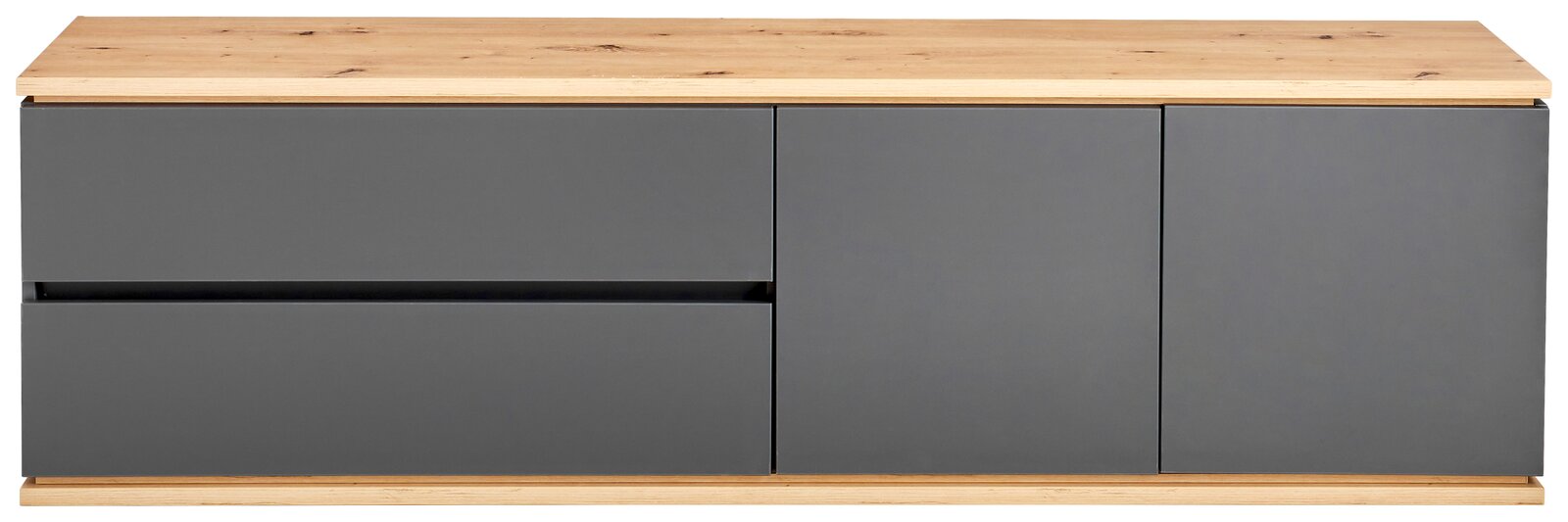 TV-Lowboard aus Holz mit grauen Fronten, Frontalansicht