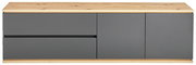TV-Lowboard aus Holz mit grauen Fronten, Frontalansicht