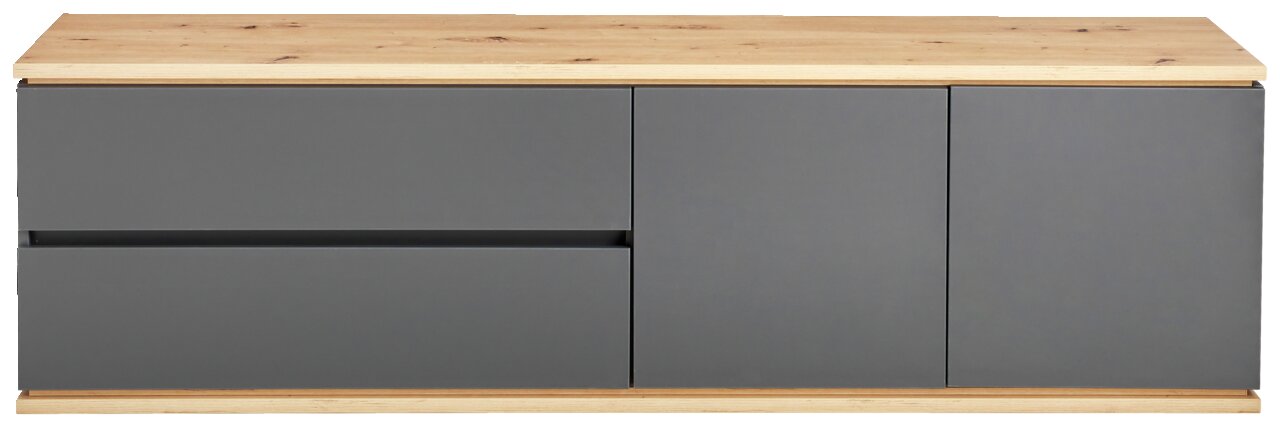 TV-Lowboard aus Holz mit grauen Fronten, Frontalansicht