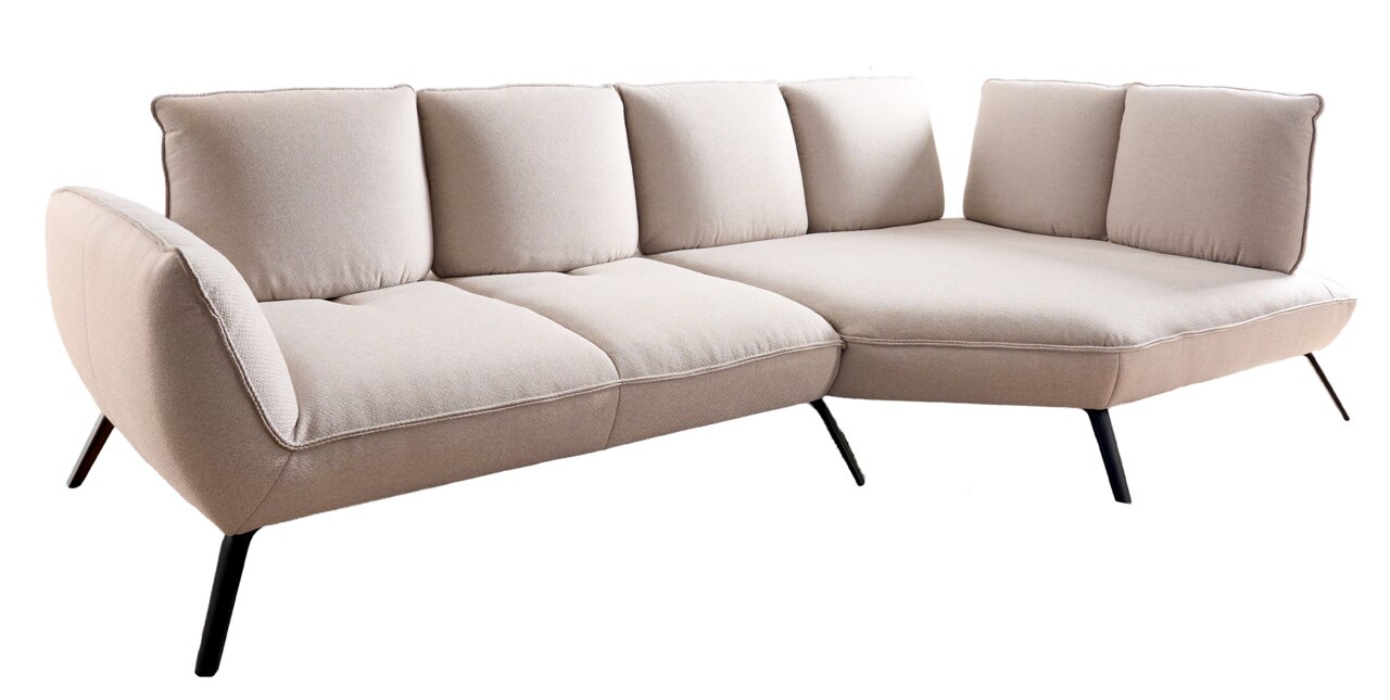 Beige Longchairkombination mit schwarzem Metallgestell, seitliche Perspektive