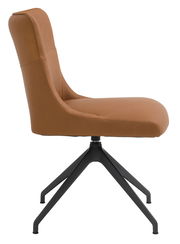 Moderner brauner Stuhl mit schwarzem Metallgestell, Seitenansicht