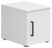 Weißer Aufsatzschrank mit schwarzem Griff, perspektivisch von vorne links betrachtet.