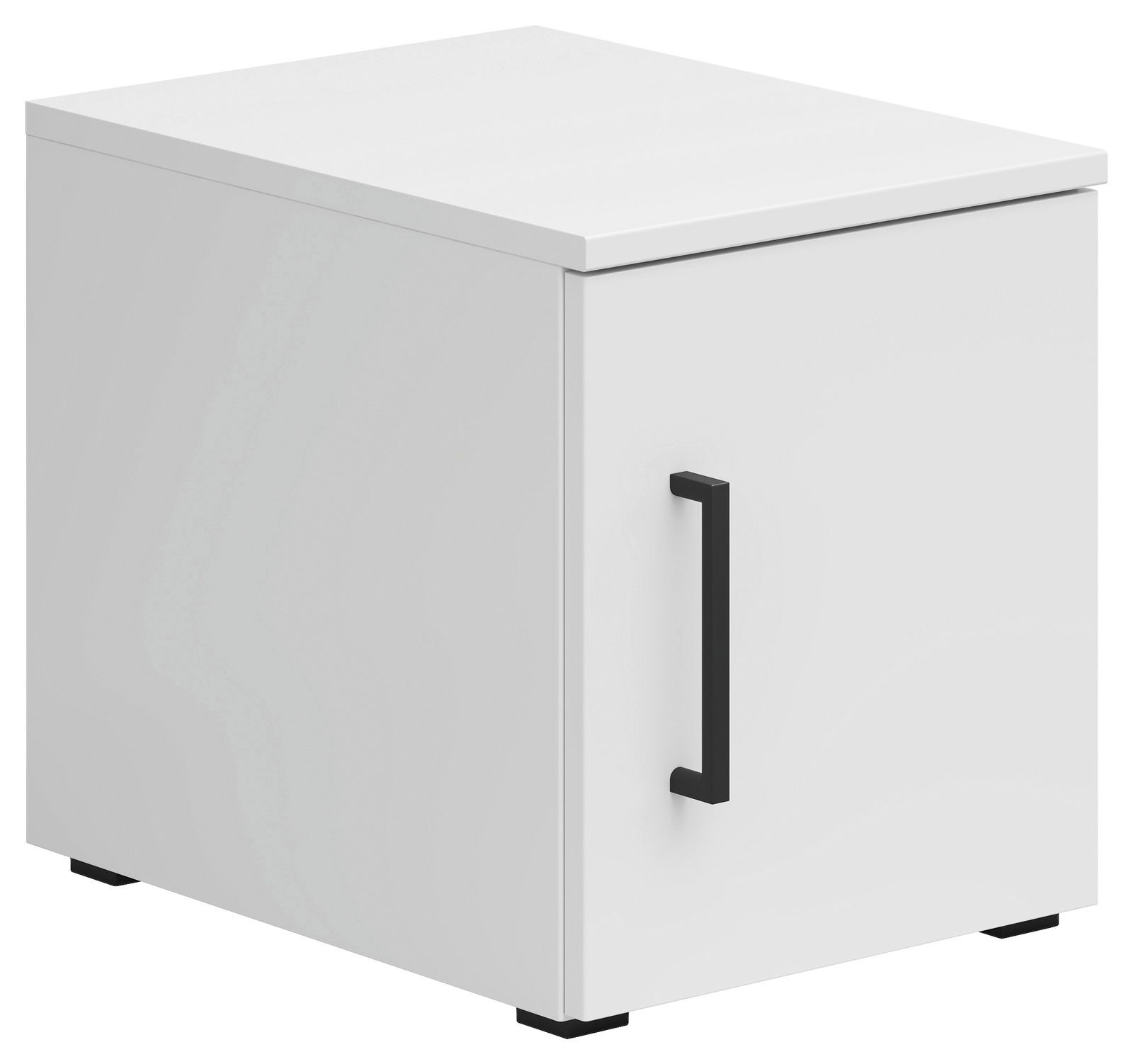 Carryhome Aufsatzschrank MULTISTAURAUM Weißer Aufsatzschrank mit schwarzem Griff, perspektivisch von vorne links betrachtet.