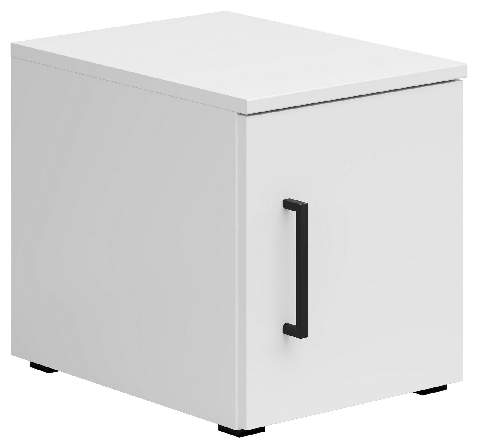 Carryhome Aufsatzschrank MULTISTAURAUM Weißer Aufsatzschrank mit schwarzem Griff, perspektivisch von vorne links betrachtet.