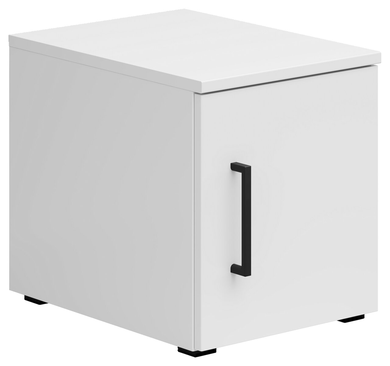 Carryhome Aufsatzschrank MULTISTAURAUM Weißer Aufsatzschrank mit schwarzem Griff, perspektivisch von vorne links betrachtet.
